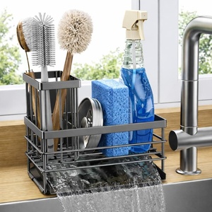 image:imageCisily Sink Caddy Sponge Holder for Kitchen with Brush Holder and Stainless Steel Self Drain Tray Rustproof Kitchen Sink Organizer for Sponge Soap Dispenser Storage AccessoriesGray