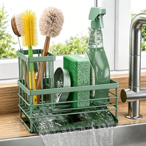 image:imageCisily Sink Caddy Sponge Holder for Kitchen with Brush Holder and Stainless Steel Self Drain Tray Rustproof Kitchen Sink Organizer for Sponge Soap Dispenser Storage AccessoriesSage Green