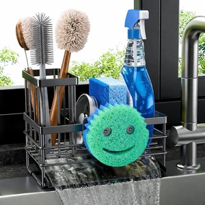 image:imageCisily Sink Caddy Sponge Holder for Kitchen with Brush Holder and Stainless Steel Self Drain Tray Rustproof Kitchen Sink Organizer for Sponge Soap Dispenser Storage AccessoriesBlack With Smiley Face