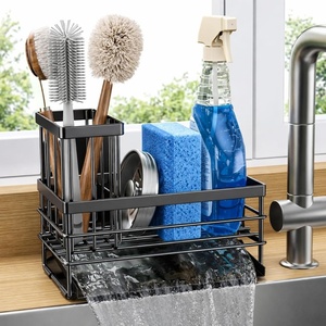 image:imageCisily Sink Caddy Sponge Holder for Kitchen with Brush Holder and Stainless Steel Self Drain Tray Rustproof Kitchen Sink Organizer for Sponge Soap Dispenser Storage AccessoriesBlack
